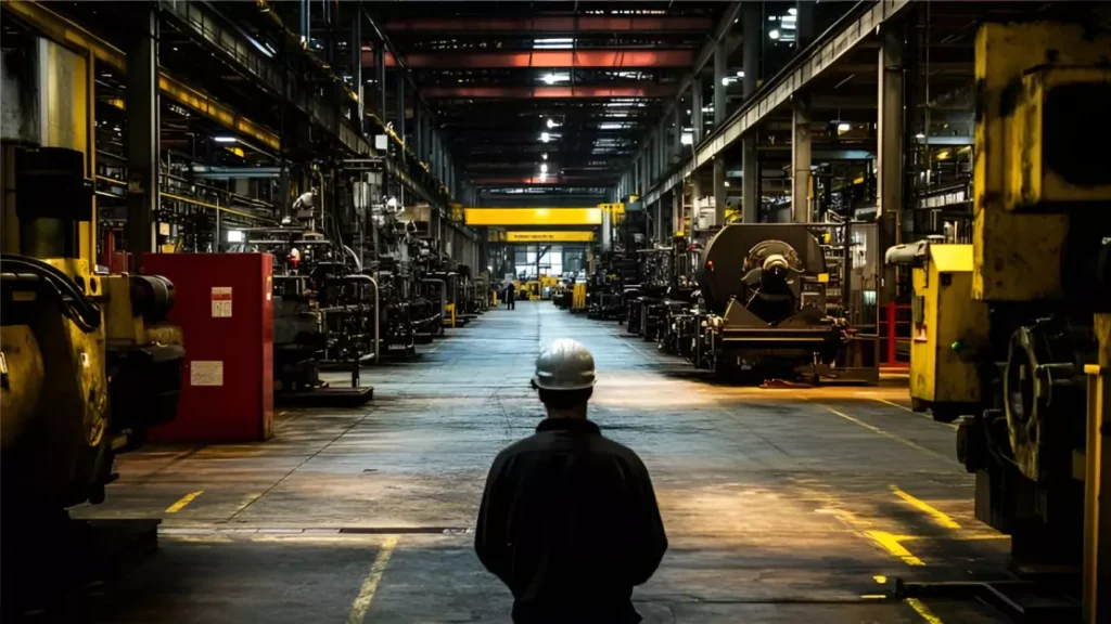 Man with hard hat standing in a factory