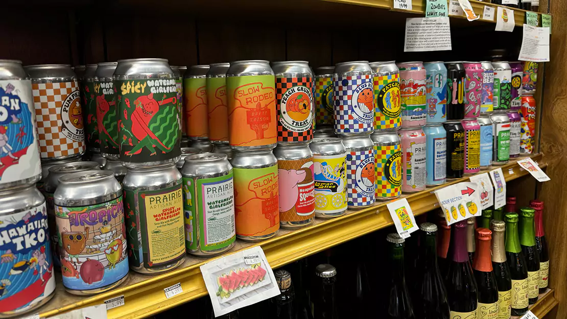 Cans and bottles Stored on shelves