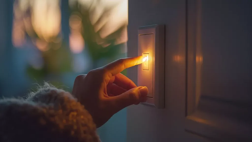 A finger pressing a light switch