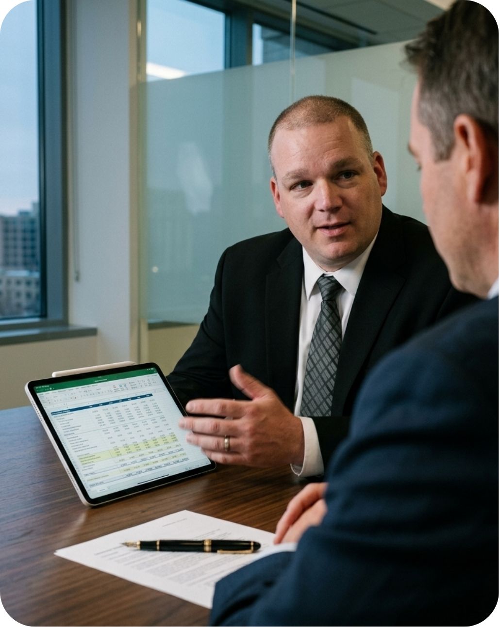 Advisor Explaining Data in Tablet