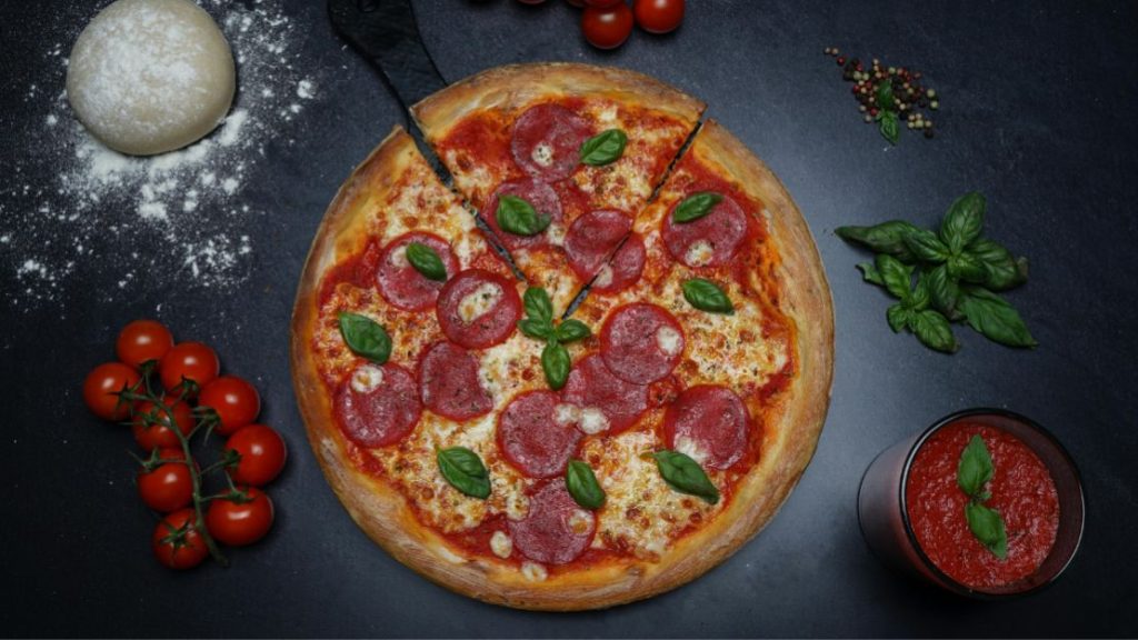 Pepperoni pizza with other ingredients